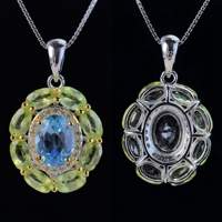 Bijoux en argent 925 plaqué rhodium et or gracieux pendentif en topaze bleue de Londres naturelle/topaze bleue suisse pour femmes vêtements quotidiens