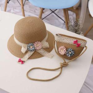 Ensemble chapeau de paille et sac de plage pour femme, personnalisé, pour l'été, et ensembles chapeau et sac de plage en paille pour enfants - Product Image 1