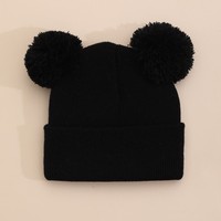Nouveaux bonnets d'hiver tricotés avec double pompon, chapeaux pour enfants, logo personnalisé, étiquette tissée, casquette chaude coupe-vent pour bébés filles et garçons