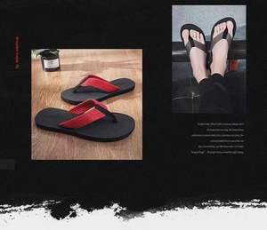 Tongs pour hommes avec sangle <span class=keywords><strong>large</strong></span> en coton semelle EVA bon marché gros tongs logo personnalisé noir vente en gros - Product Image 5