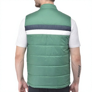 <b>Men's</b> <b>Green</b> Solid Stand Collar Puffer Vest Zipper Closure Casual Breathable Windproof Quilted 100% Polyester Filled <b>Waistcoat</b> - Product Image 3