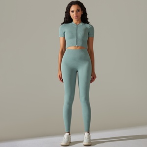 JAC22 H5523 Leggings de Yoga de Cintura Alta con Efecto Push-Up, Tejido Sin Costuras, Pantalones Deportivos de Cintura Alta, Traje de Manga Corta - Product Image 2