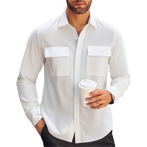 Camisa de Vestir Personalizada para Hombre, Manga Larga, Blanca, de Algodón y Elastano, Antiarrugas, Corte Casual de Negocios - Product Image 2