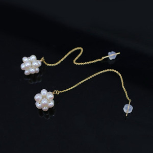 14K <b>Gold</b> Filled Handmade Threader <b>Earrings</b>, Natural Freshwater Pearl Cluster Flower Long Chain <b>Dangle</b> <b>Earrings</b> - Product Image 1