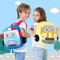Sac à dos en peluche personnalisé avec logo, motif voiture pour enfants, mignon dessin animé, en polyester, sac d'école tendance pour enfants avec fermeture éclair