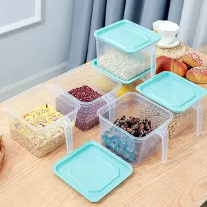 منظم ثلاجة بلاستيكي حاوية تخزين مواد غذائية مزودة بغطاء ومقبض صندوق حفظ طازجة يمكن إعادة استخدامه للتخزين أدوات المطبخ