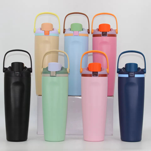 Custom Branded 30oz Double Wall Insulated Sports Tumbler with Handle Stainless Steel Vacuum <b>Water</b> <b>Bottle</b> with <b>Straw</b> and Lids - Product Image 5