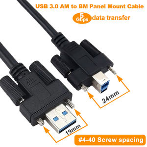Câble USB 3.0 AM vers BM à montage sur panneau LUNG KAY 1M 2M # 4-40 avec vis de verrouillage, transfert de données 5 Gbps pour applications industrielles - Product Image 2
