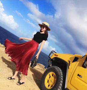 กระโปรงเต้นรำเอวสูงความยาวปานกลางยาว1เมตรผ้าซาตินสีสันสดใสสะท้อนแสงพร้อมดีไซน์หลายจีบหางปลา - Product Image 6