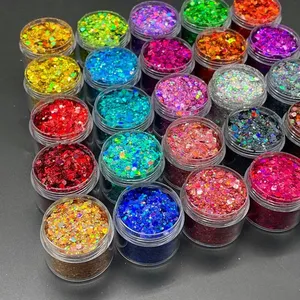 MingLee 24 Couleurs Paillettes Holographiques Épaisses Laser pour Ongles, Forme Carrée, Double Embout avec Repousse-cuticules pour Manucure - Product Image 2