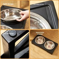 Bol surélevé pliable pour animaux Elecpet, hauteur réglable sur 3 niveaux, support détachable, antidérapant, double bol en acier inoxydable