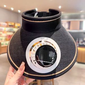 Solar Fan Hat Wide Brim UV Protection Woven <b>Straw</b> Summer <b>Visor</b> Rechargeable Roll G Solar - Product Image 2