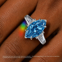 Anillo de Diamante Azul Ovalado Cultivado en Laboratorio, Oro de 14K, Piedras Laterales Marquise, Anillo de Compromiso Solitario, Joyería Fina Personalizada para Mujer