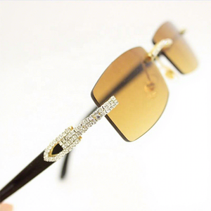 Luxurious Rimless Rectangle Eyewear With Rhinestones Gold Frame Unisex Light Weight Anti Reflective Lenses Adult - Product Image 3