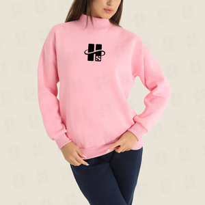Wholesale Fashion Mockneck Jumpers <b>Top</b> Hot Sale High Quality Cotton Pink Custom Women Drop Shoulder <b>Mock</b> <b>Neck</b> Sweatshirt 380 GSM - Product Image 3