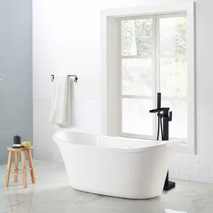 OEM-grifo de bañera montado en el suelo de baño, negro mate, ducha de mano, latón, para bañera