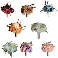 Bouquet de fleurs en soie pour mariée, décoration de table, fait main, blanc, rose, violet, bleu, rouge, orange, cadeaux d'affaires