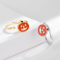 Bague ajustable et rotative en cuivre Jeutelis avec pendentif citrouille émaillé, bague anti-stress, vente en gros OEM