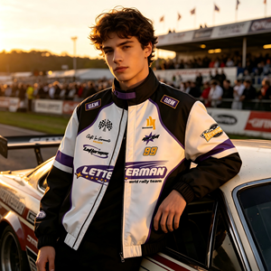 ODM Wholesale Custom Color Block Formal <b>Racing</b> <b>Jacket</b> Canvas Custom Sponsor Patch Full Zip Windproof Motorsport Coat Motorcycle - Product Image 4