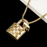 Collier pendentif cadenas en laiton plaqué or 14 carats et rhodium, serti de zircone cubique, style streetwear hip-hop