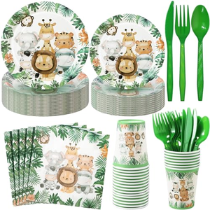 Children's Animal Theme Lion Disposable Tableware Cartoon Style Happy Birthday Holiday Party Supplies Disposable Tableware Set - Product Image 1