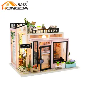 Kids Wooden Christmas Gift DIY Doll House With Light Miniature Dollhouse