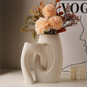 Juego de 2 jarrones de cerámica huecos, florero estético de cerámica decorativo de estilo bohemio moderno nórdico para decoración del hogar - Product Image 5