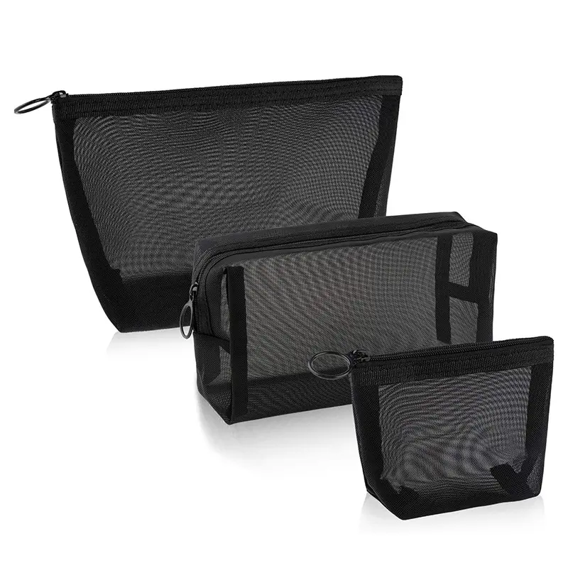 Multifunctional Nylon Mesh Makeup Bag Transparent Mesh Toiletry Bag 3PCS Storage Bag Set