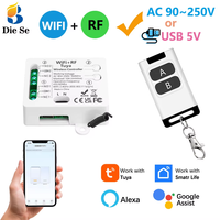 Interrupteur intelligent WiFi RF Tuya AC 110V 220V 2CH, relais à contact sec et télécommande sans fil 433 MHz, compatible avec Google Assistant, Alexa