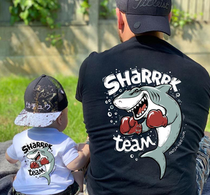 Venta al por mayor de alta calidad personalizado a juego padre-hijo familia para tiburón impreso Camiseta 100% algodón de moda papá mamá niños - Product Image 4