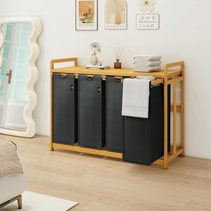 <span class=keywords><strong>Panier</strong></span> à <span class=keywords><strong>linge</strong></span> avec cadre en bambou, 200 L, <span class=keywords><strong>4</strong></span> <span class=keywords><strong>compartiments</strong></span> - Product Image 3