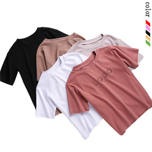 T-shirt da <span class=keywords><strong>donna</strong></span> in cotone personalizzabile con logo, <span class=keywords><strong>basic</strong></span>, tinta unita, estiva, a maniche corte, stampabile - Product Image 1