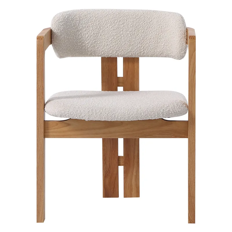 Wooden Leg Boucle Accent Lamb Wool Dining Chair For Hotel Nordic Style Living Room Furniture Modern Lounge Single Sofa Chair