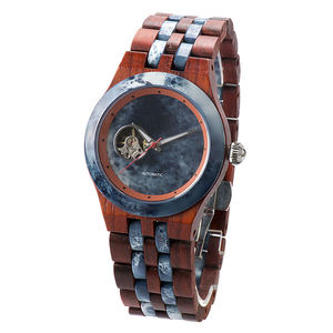 Montre en bois avec boîtier en céramique pour homme, mouvement mécanique automatique squelette Seagull pour homme, montres mécaniques - Product Image 1