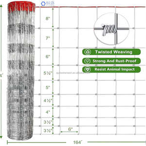 גדר חווה מגולוונת 1.2 מטר על 50 מטר, גדר בקר עם קו אזהרה אדום בחלק העליון, מתאים לחזירים, עיזים, לחצר, לגינה, לשדה, להרים וליער - Product Image 2