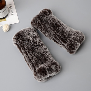 Gerçek Rex tavşan kürk parmaksız kadın eldiven elastik örme eldivenler streç Out eldiven bisiklet açık spor için - Product Image 1