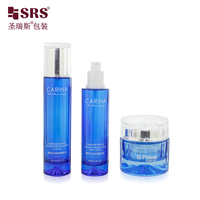 Kemasan Pompa Kosmetik Kaca Biru 40ml 100ml 120ml Botol Serum dengan Sablon Sutra