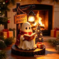 Figurine de Noël fantôme mignon avec lanterne, statue lumineuse de Noël avec lanterne, décoration de table Joyeux Halloween, cadeau de fêtes