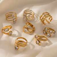 Anneaux en acier inoxydable plaqués or 18 carats, lignes minimalistes modernes, double couche, géométrique creux, zircon, anneau ouvert