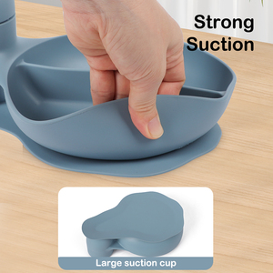 Assiette à ventouse en silicone pour bébé, 3 compartiments, avec cuillère et fourchette, qualité alimentaire, sans BPA, vaisselle pour repas des tout-petits - Product Image 4