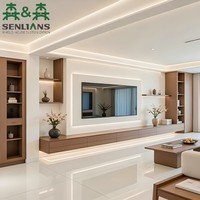 Mueble de TV Integrado Contemporáneo y Elegante con Base Flotante, Estantes Empotrados y Retroiluminación en Capas