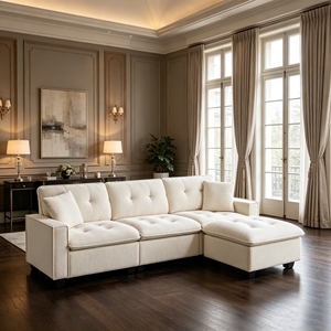 Sofá Seccional en Forma de L de Diseño Moderno, Otomana Móvil, Asiento Profundo, Suave como una Nube, Fabricante de Sofás OEM ODM, Conjunto Modular Extensible - Product Image 1