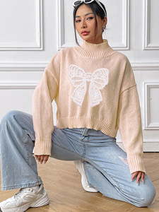 Manufacturer 2024 Autumn/Winter Fashion Casual Turtleneck butterfly <strong>Cable</strong> Loose Pullover <strong>Knitted</strong> Custom Sweater <strong>Jumper</strong> <strong>Women</strong> - Product Image 4