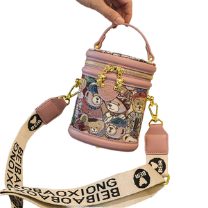 Brand Durable Portable Bucket Shape Cartoon <b>Bear</b> Women's Crossbody Phone Bag with Zipper Closure and Polyester Lining - Product Image 3