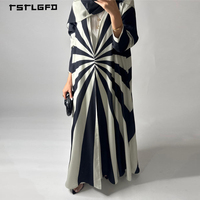 Robe Kimono Maxi Décontractée pour Femme, Col Revers, Manches Longues, à Rayures Soleil Noires et Blanches, Style Abaya Ouverte, Modeste, Tendance Musulmane, pour le Quotidien