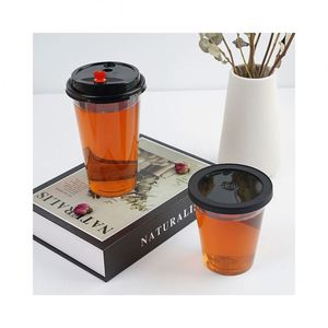 Gobelets en plastique jetables personnalisés avec logo, couvercles et pailles, à paroi simple, pour emporter, transparents en PP, pour bubble tea, boissons froides, glaces, bière, lait - Product Image 1
