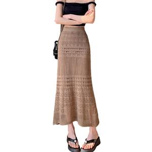 Falda Midi Casual de Cintura Natural para Mujer, Diseño de Encaje Tejido, Color Albaricoque, Transpirable, para Primavera/Verano, Marca Dushan - Product Image 5