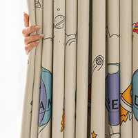 Rideau en polyester imprimé fusée spatiale et astronaute de dessin animé, occultant à 90%-100% pour chambre d'enfant