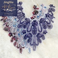 Applique de col en dentelle brodée multicolore à motifs Paisley, ornée de perles et de paillettes, 100% Polyester, 5''+, pour la décoration de robes et de gowns