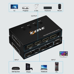 KCEVE-Conmutador de 4 puertos <span class=keywords><strong>USB</strong></span>, Selector de 4 puertos, conmutador de salida 4 en 1 con control remoto, salida de sincronización de audio y vídeo - Product Image 2